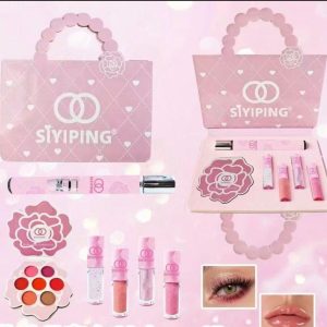 Set perfume, lipgloss and makeup pallet