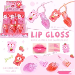 Lipgloss with bear keychain, long lasting lip color